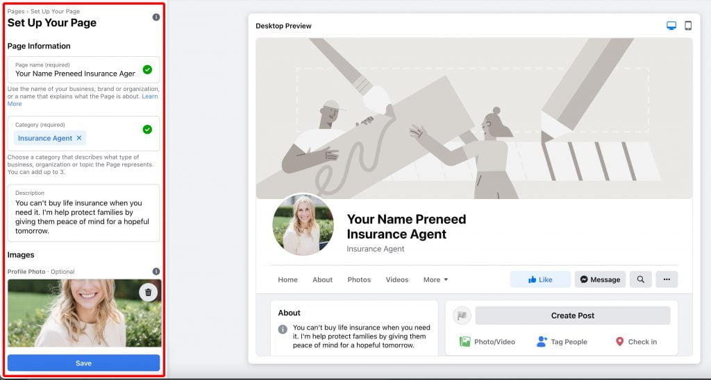 facebook business page for life insurance agent
